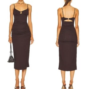 Nuevo con etiquetas Vestido Midi Jonathan Simkhai Iris Marrón Elastizado Con Aros Talla Mediana - Imagen 1 de 16