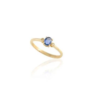 14k Solid Gold Natural Sapphire and Diamonds Solitaire Minimalist Women Ring - Picture 1 of 4