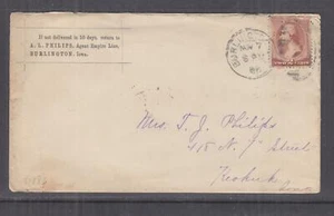 UNITED STATES, 1886 cover, A.L. Philips, Burlington, Iowa 2c. Brown to Keokuk. - Picture 1 of 1