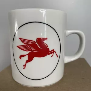 Large Red Pegasus MOBIL OIL Emblem White Ceramic Coffee Cup Excellent Condition - Picture 1 of 5