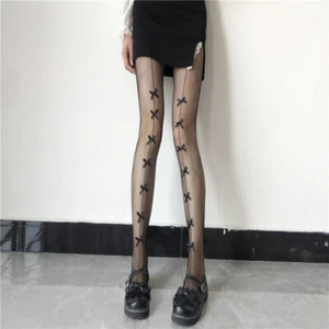 Women Fishnet Tights Pantyhose Long Stockings Bow Knot Sheer Mesh Sexy Lingerie - Picture 1 of 14