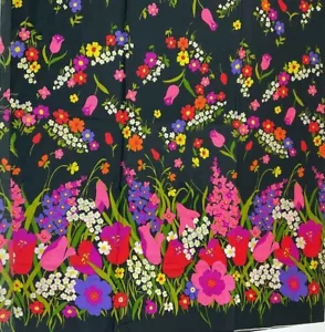 Beautiful 100% Acrylic Fabric Flowers with Black Background Sold by the Yard HTF - Picture 1 of 4