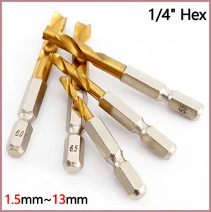 HSS Steel Hexagonal Shank Twist Drill Bits 1/4" Metal Wood Plastic 1.5mm~13mm - Picture 1 of 42