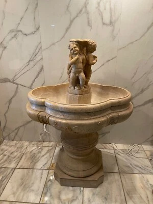 Fountain Marble Golden Brown Water Cherubs Roman European Indoor Entry FT-14 - Image 1 of 4