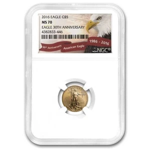2016 1/10 oz Gold Eagle MS-70 NGC (30th Anniversary, Red Ribbon) - Picture 1 of 3