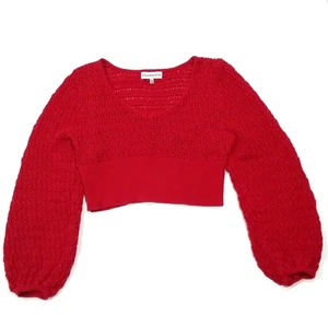 Suéter Tejido Willow & Wind Corto Mujer L Rojo Crochet Manga Bishop Grueso Boho - Imagen 1 de 7
