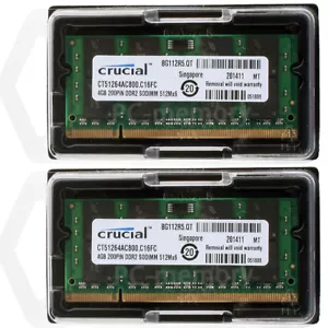 Crucial 8 GB (2x 4GB) PC2-6400 DDR2 800Mhz Laptop Memory SO-DIMM RAM 200PIN US - Picture 1 of 6