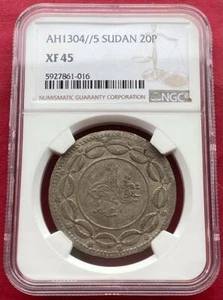 SOUTH SUDAN , OTTOMAN ISLAMIC ARABIC 20 PIASTRES 1304/5 AH - NGC XF 45 , RAREP - Picture 1 of 2
