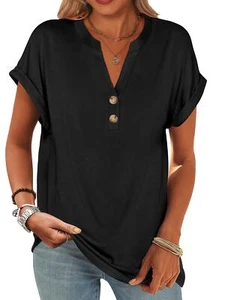 ANRABESS Womens Short Sleeve Henley Tops V Neck Dressy Casual Loose Fit Shirt... - Picture 1 of 6