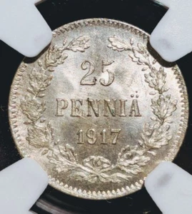 1917 S Finland 25 Pennia 25P Grand Duchy NGC MS 66  - Picture 1 of 4