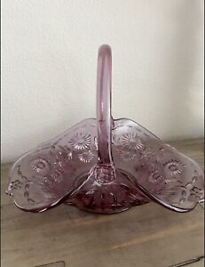 Vintage Fenton Dark Cranberry Tiara Glass Baroness Large Basket Dusty Rose