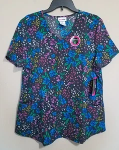 Scrubstar Scrub Top Women size Large Floral V-neck Pockets NEW - Picture 1 of 4