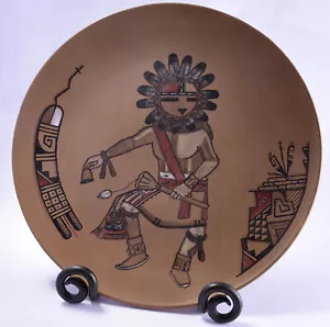 Hopi Pottery Plate with Sunface Kachina by Silas - 2L06U - Picture 1 of 7