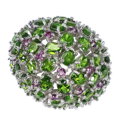 925 Sterling Silver Ring Oval Chrome Diopside Rhodolite Gemstone Jewelry 8 - Image 1 of 4