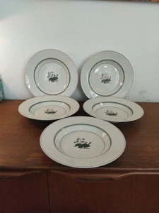 5 Bowls Quaking Grass Royal Copenhagen Denmark Green Leaf Gold Band - Picture 1 of 23