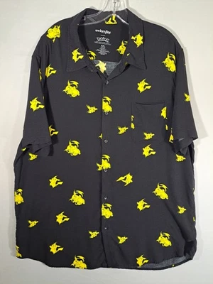 Camisa masculina Pokemon Pikachu 2XL preta com botões manga curta rayon Nintendo Gamer - Imagem 1 de 4