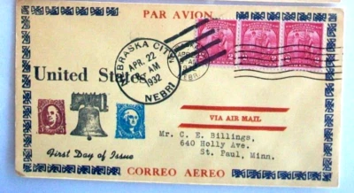 US FDC 1932 Nebraska City Arbor Day 60th Anniversy First Day Cover to St Paul MN - Image 1 of 2