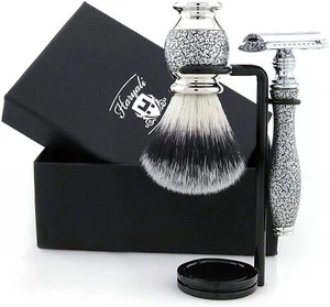 Cepillo de Afeitar Sintético y Navaja de Afeitar de 2 Bordes Estilo Vintage Set de Afeitado para Hombre Regalo - Imagen 1 de 5