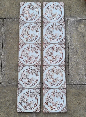 SET OF TEN FIREPLACE TILES GEORGE MARSDEN BROWN FLORAL TRANSFER PRINT C1890 - Image 1 of 4