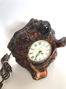 Vintage Red Wood Redwood Burl w/ Lanshire Electric Clock - Picture 1 of 5