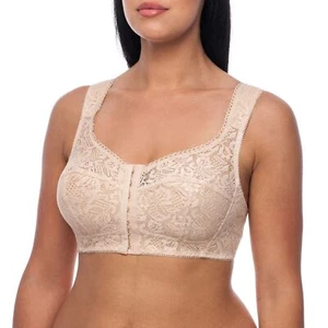 Front Closure Bra Wireless Plus Size Minimizer Unlined Comfort Wirefree Lounge - Picture 1 of 19
