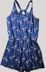 * OLD NAVY Navy Blue Flamingo Print Short Romper Jumpsuit Girls Size 14 - Picture 1 of 6
