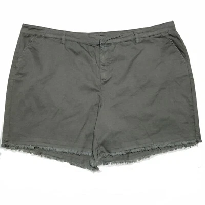 STYLE & CO Chino Shorts Mid Rise Bermuda Frayed Hem Green Licorice Plus Sz 24W - Image 1 of 4