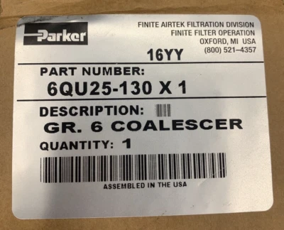 PARKER 6Q25-130X1  GR.6 COALESCER FILTER ELEMENT 0.01 MICRON  (OEM)   **NEW** - Image 1 of 4