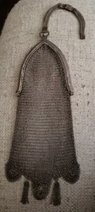 CA 1909 WHITING & DAVIS EDWARDIAN STEEPLE FRAME CUT STEEL MESH PURSE W/ TASSELS - Picture 1 of 10