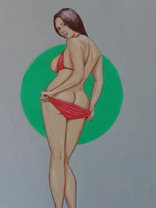 female figure drawing Ink colored pencil artist Jerome Cadd "Rearview Wonder" - Picture 1 of 5