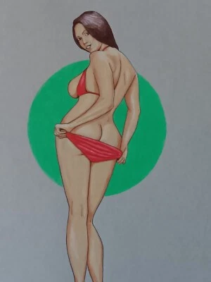 female figure drawing Ink colored pencil artist Jerome Cadd "Rearview Wonder" - Image 1 of 4