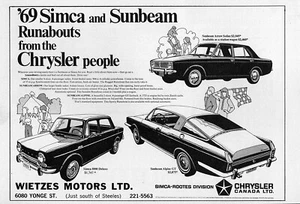 1969 Sunbeam Alpine GT & Arrow & Chrysler Simca 1000 Original Print Ad - Picture 1 of 1
