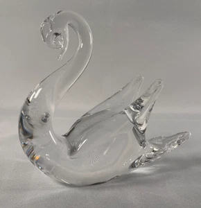 Art Glass Large Swan Paperweight Clear Hand Blown Ground Base - Picture 1 of 2