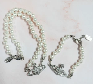 Vivienne Westwood Bas Relief Perle Kugel Anhänger Halsband Halskette und Armband - Bild 1 von 7