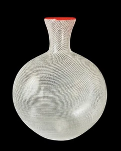 🟠 Murano Glas Vase filigran 80er Jahre Venini Barovier Stil 20 cm - Bild 1 von 4