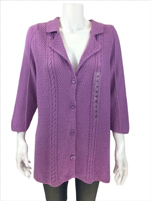 Heather B Plus Sz 2X Lavender 100% Cotton 3/4 Sleeve Cardigan Sweater NWT - Image 1 of 4