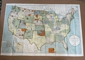 Antique Original Colored 1900 Indian Reservations United States Map 34”x23” - Picture 1 of 4