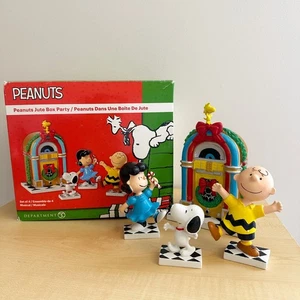 DEPT 56 PEANUTS JUKE "JUTE" BOX PARTY Set/4 Lucy Snoopy Charlie Brown Musical - Foto 1 di 12