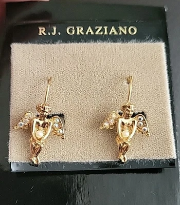 NUEVO CON ETIQUETAS R.J. Graziano Angel Querubín Pendientes Cristales, Perla, Metal Dorado Foto 1 de 4