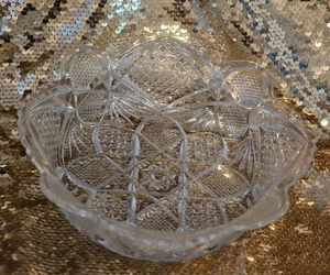 Vintage Diamond Fan Saw Tooth Rim Pattern Glass Bowl Pennsylvania Glass Used - Picture 1 of 20