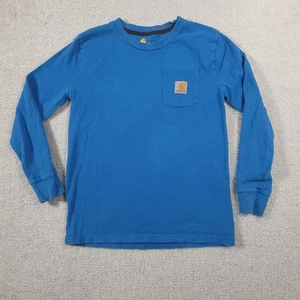 Carhartt Boys Long Sleeve Crew Neck Pocket Graphic Logo Shirt Medium 10/12 Blue - Picture 1 of 17