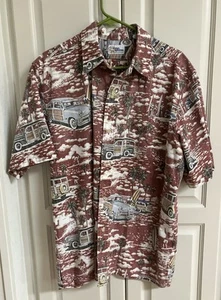 Reyn Spooner, Camicia hawaiana con bottoni da uomo, rossa, scena di spiaggia legnosa, XL - Foto 1 di 6