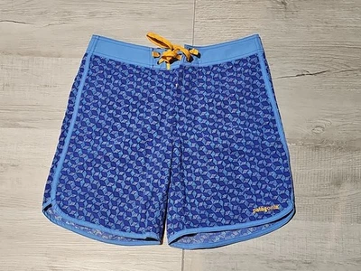 Patagonia Wavefarer Board Shorts Hombres 30 Azul Geométrico Elastizado Senderismo Surf Playa Foto 1 de 4