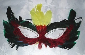 Nuevo Mardi Gras Plumas Gato Máscara de Ojos Disfraz Verde Rojo Amarillo - Imagen 1 de 1