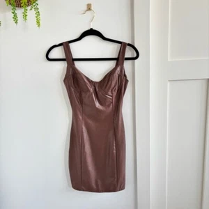 Naked Wardrobe NWT The NW Bustier Mini Dress Brown Faux Leather Womens Size S - Picture 1 of 9