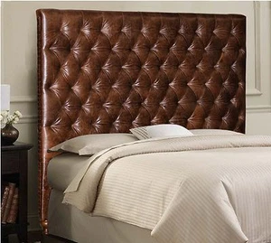 King size Chesterfield headboard in Genuine Brown Leather with Deep Tufting - Picture 1 of 5