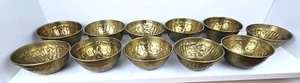 Eleven Antique Brass Hand Pounded Islamic Repousse Kashmir Finger Bowls - Picture 1 of 18