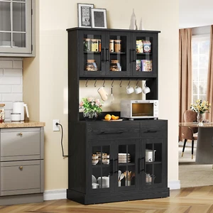 71'' Kitchen Pantry Storage Cabinets with Microwave Stand, Tall Freestanding Hut - Picture 1 of 9