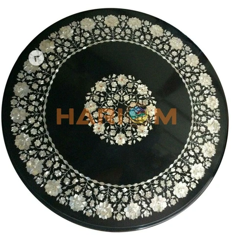 2'x2' Black Marble Cornner Table Top Mother of Pearl Inlay Home Decor Gift B468 Cover
