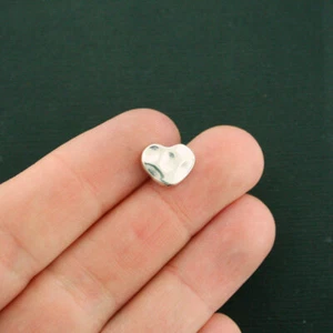 BULK 50 Heart Spacer Beads Silver Tone 2 Sided 12mm Hammered Finish - SC7569 - Picture 1 of 2